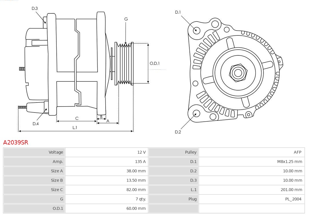Generator / Alternator A2039SR AS-PL