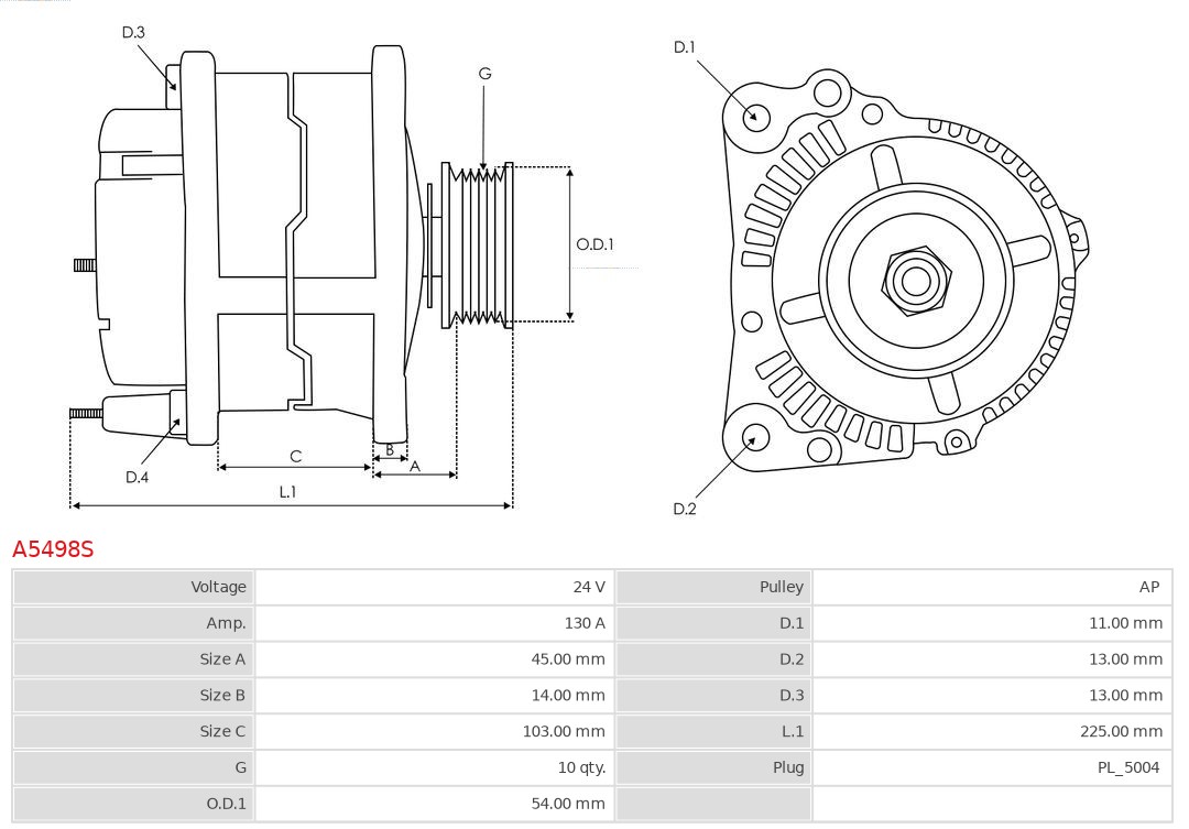 Generator / Alternator A5498S AS-PL
