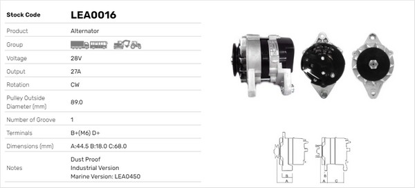 Generator / Alternator LEA0016 LUSA