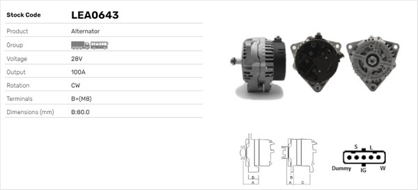 Generator / Alternator LEA0643 LUSA