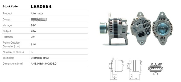 Generator / Alternator LEA0854 LUSA
