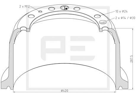 Tambur frana 106.083-00A PE Automotive