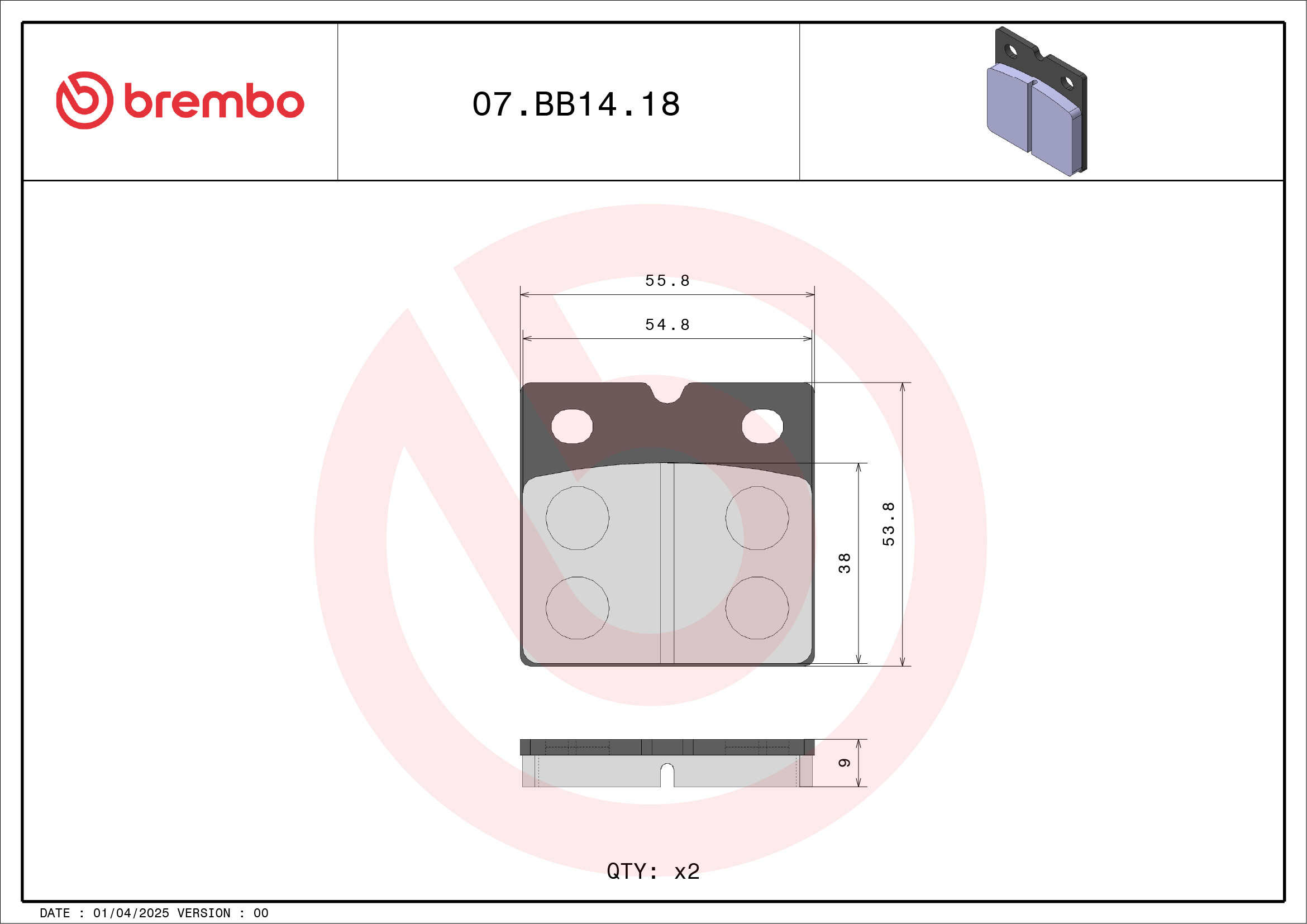 Set placute frana,frana disc 07BB1418 BREMBO