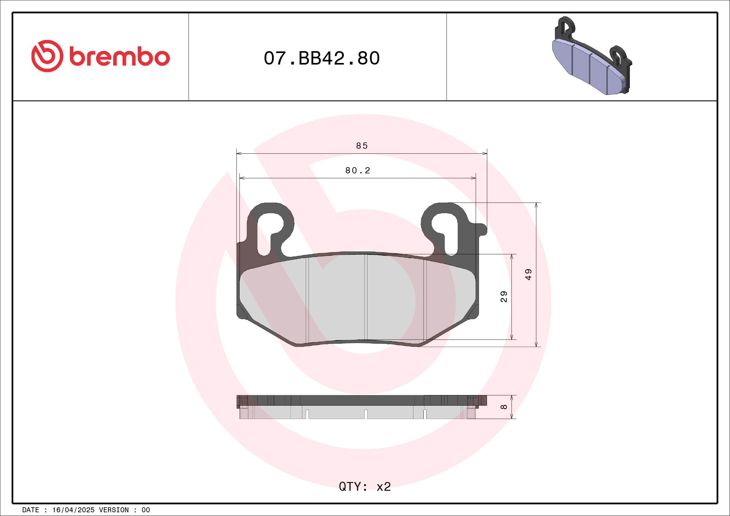 Set placute frana,frana disc 07BB4280 BREMBO
