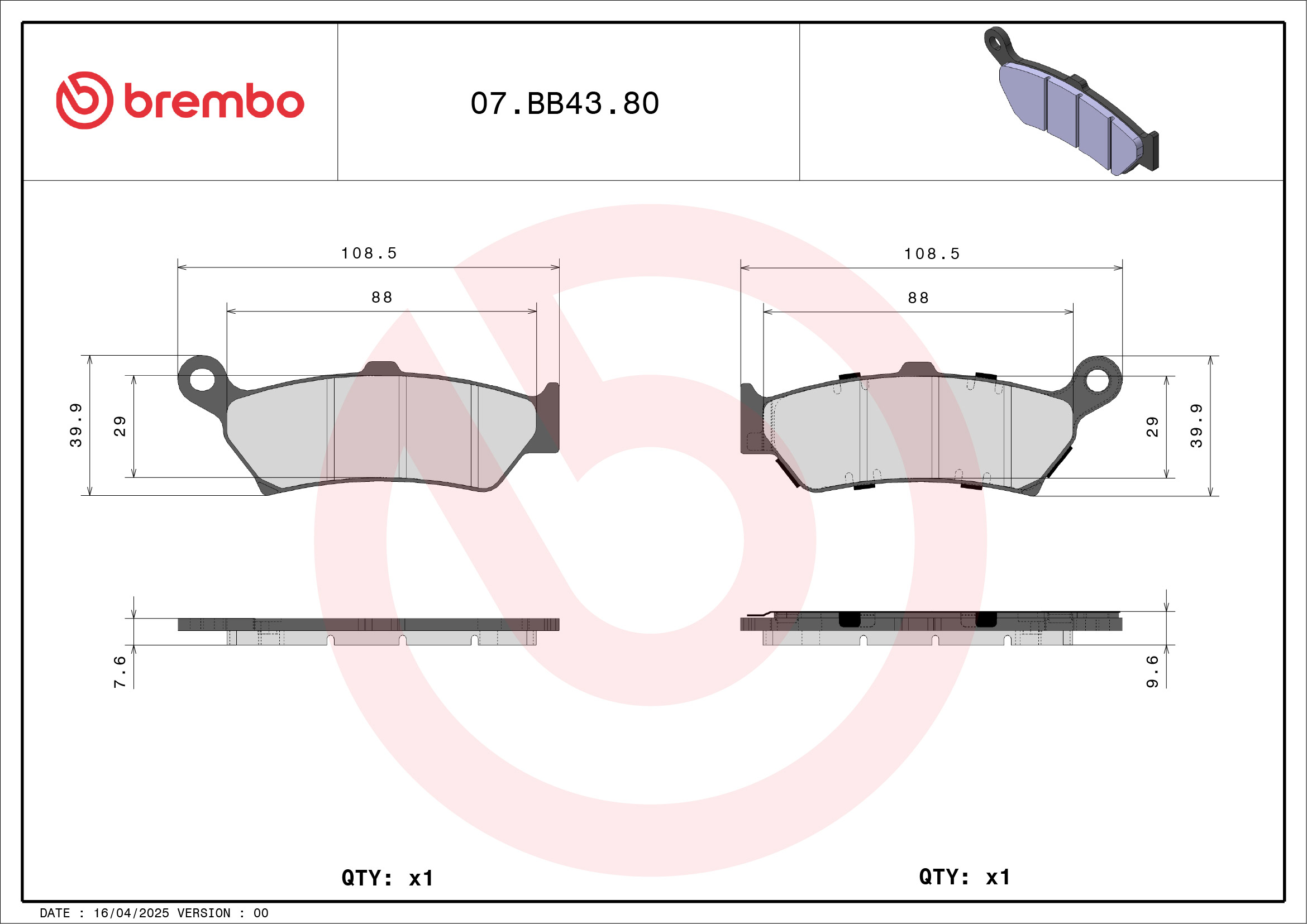 Set placute frana,frana disc 07BB4380 BREMBO