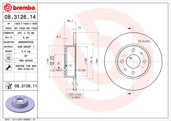 Disc frana 08.3126.11 BREMBO