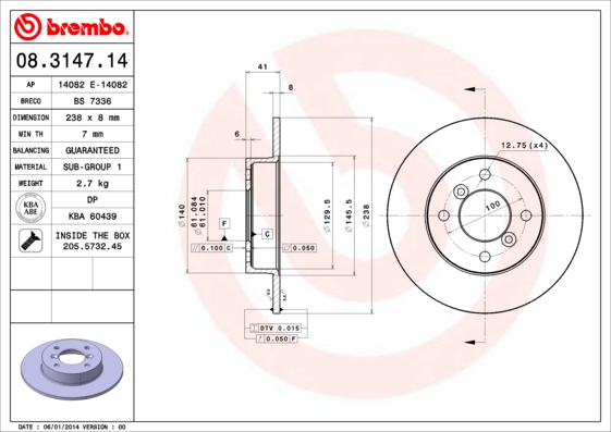 Disc frana 08.3147.14 BREMBO