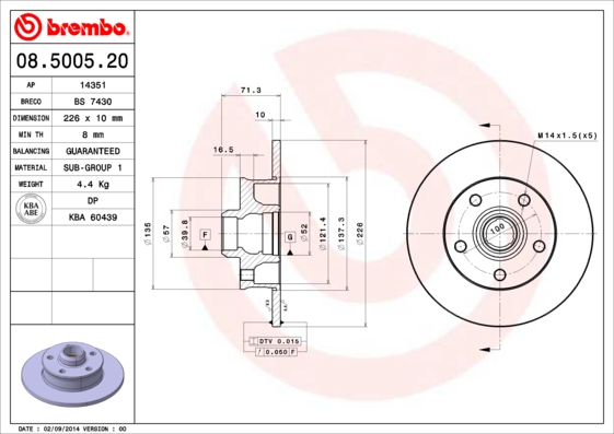 Disc frana 08.5005.20 BREMBO