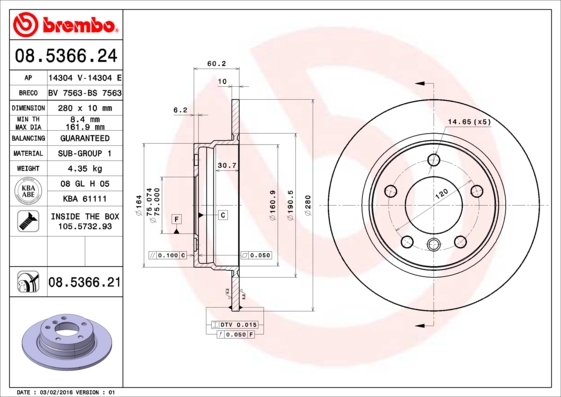 Disc frana 08.5366.21 BREMBO