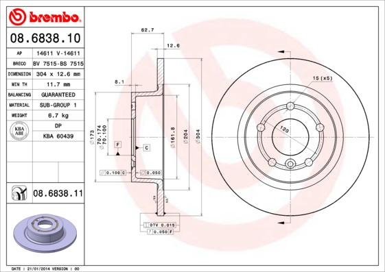 Disc frana 08.6838.11 BREMBO