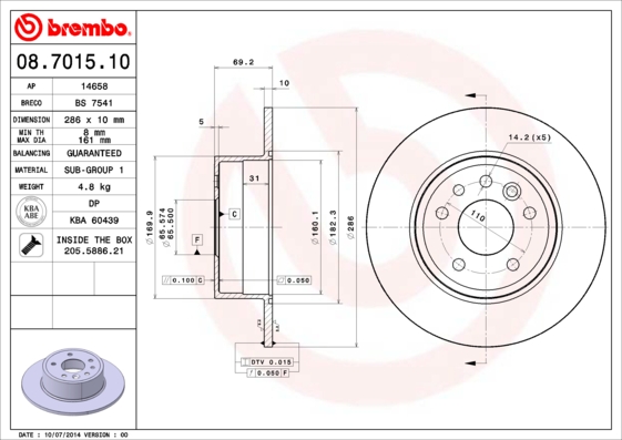 Disc frana 08.7015.10 BREMBO