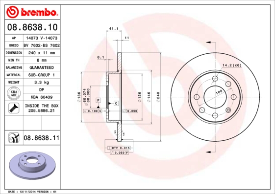 Disc frana 08.8638.11 BREMBO