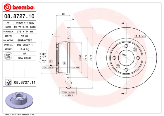 Disc frana 08.8727.11 BREMBO