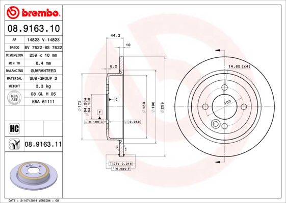 Disc frana 08.9163.11 BREMBO