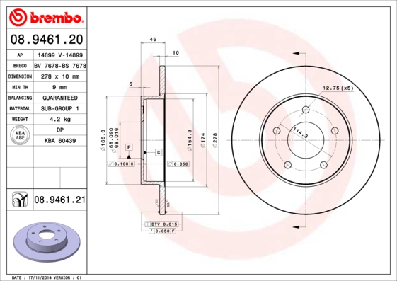 Disc frana 08.9461.21 BREMBO