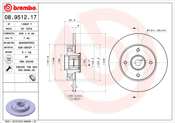 Disc frana 08.9512.17 BREMBO