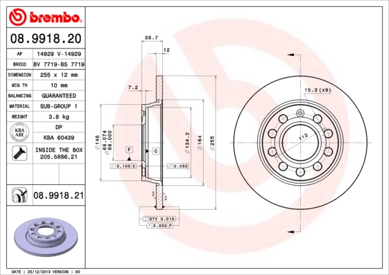 Disc frana 08.9918.21 BREMBO