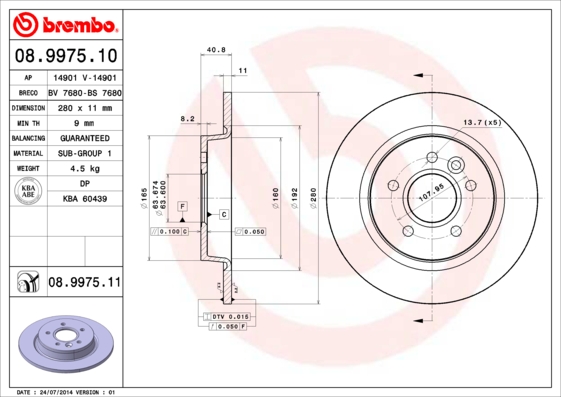 Disc frana 08.9975.11 BREMBO