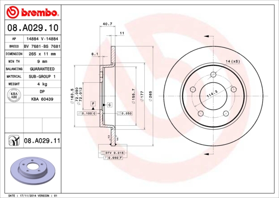 Disc frana 08.A029.11 BREMBO