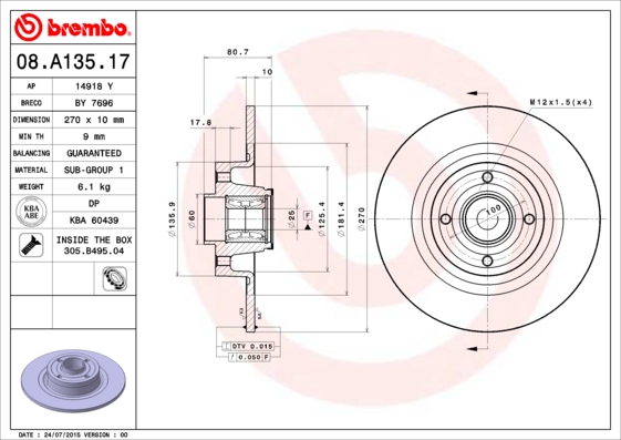 Disc frana 08.A135.17 BREMBO