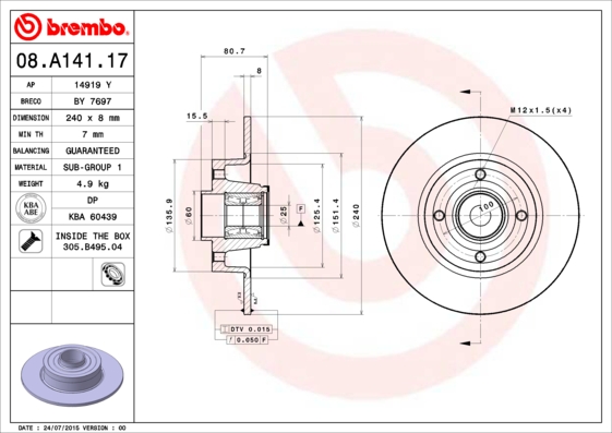 Disc frana 08.A141.17 BREMBO