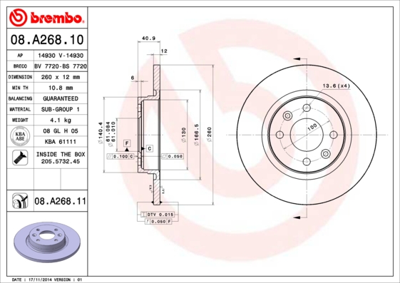 Disc frana 08.A268.11 BREMBO