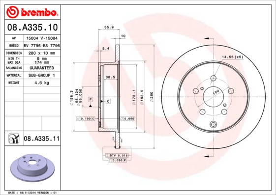 Disc frana 08.A335.11 BREMBO