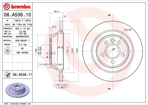 Disc frana 08.A536.11 BREMBO