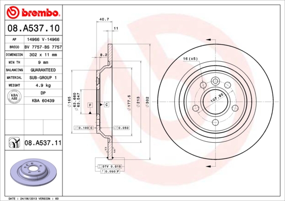 Disc frana 08.A537.11 BREMBO