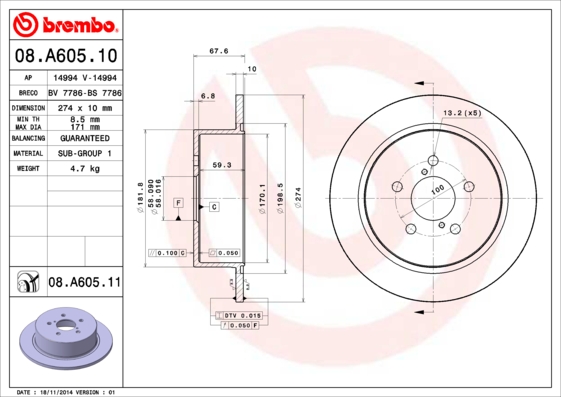 Disc frana 08.A605.11 BREMBO