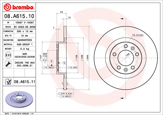 Disc frana 08.A615.11 BREMBO