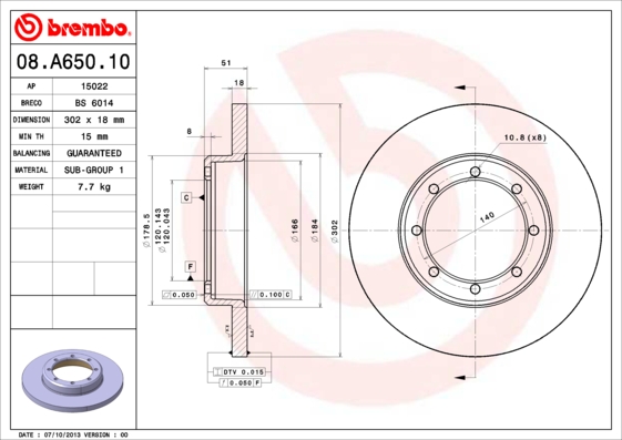 Disc frana 08.A650.10 BREMBO