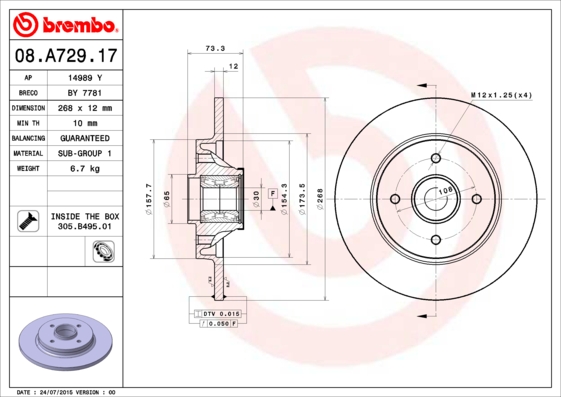 Disc frana 08.A729.17 BREMBO