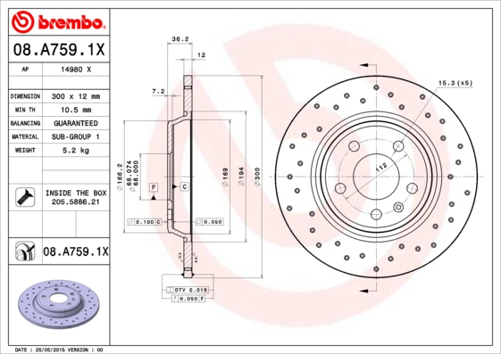 Disc frana 08.A759.1X BREMBO