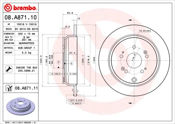 Disc frana 08.A871.11 BREMBO