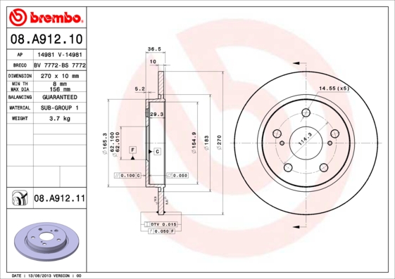 Disc frana 08.A912.11 BREMBO