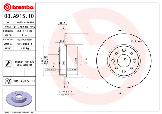 Disc frana 08.A915.11 BREMBO