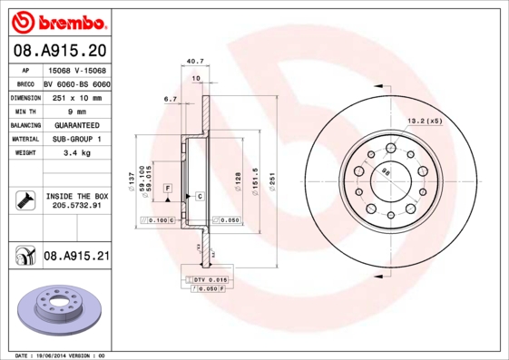 Disc frana 08.A915.21 BREMBO