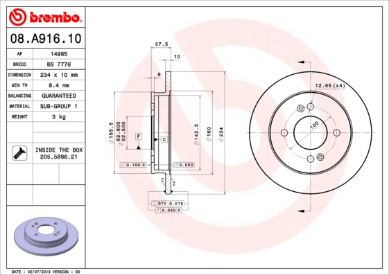 Disc frana 08.A916.10 BREMBO