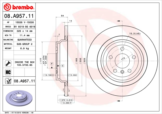 Disc frana 08.A957.11 BREMBO