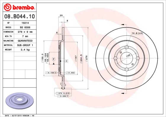 Disc frana 08.B044.10 BREMBO