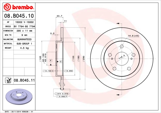 Disc frana 08.B045.11 BREMBO