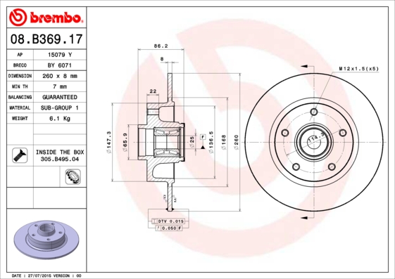 Disc frana 08.B369.17 BREMBO