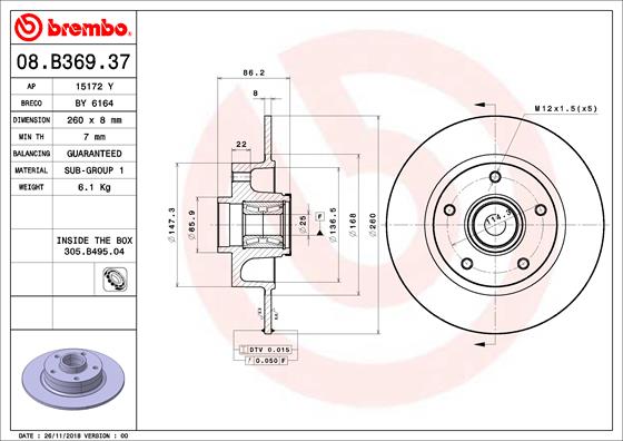 Disc frana 08.B369.37 BREMBO