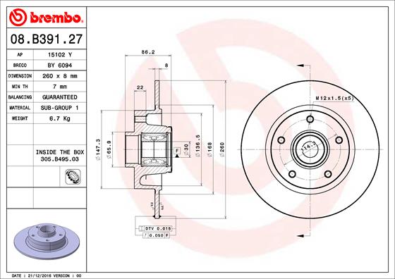 Disc frana 08.B391.27 BREMBO