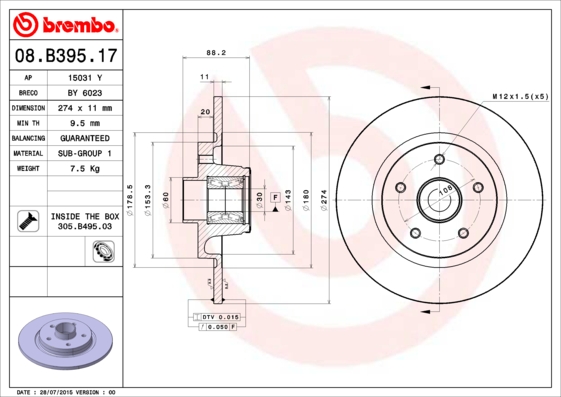 Disc frana 08.B395.17 BREMBO