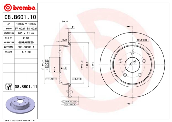 Disc frana 08.B601.11 BREMBO