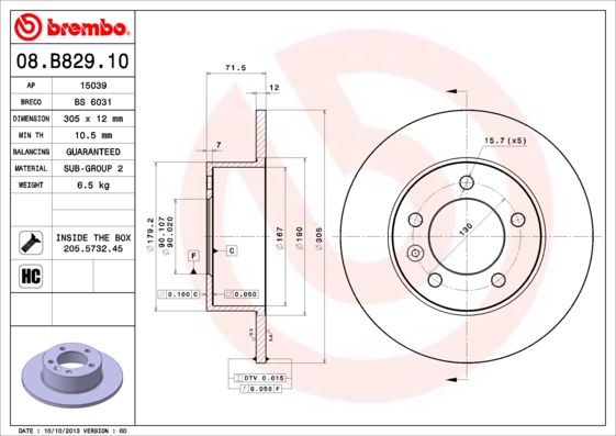 Disc frana 08.B829.10 BREMBO