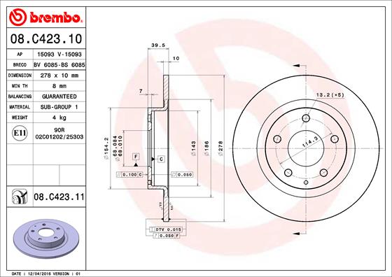 Disc frana 08.C423.11 BREMBO