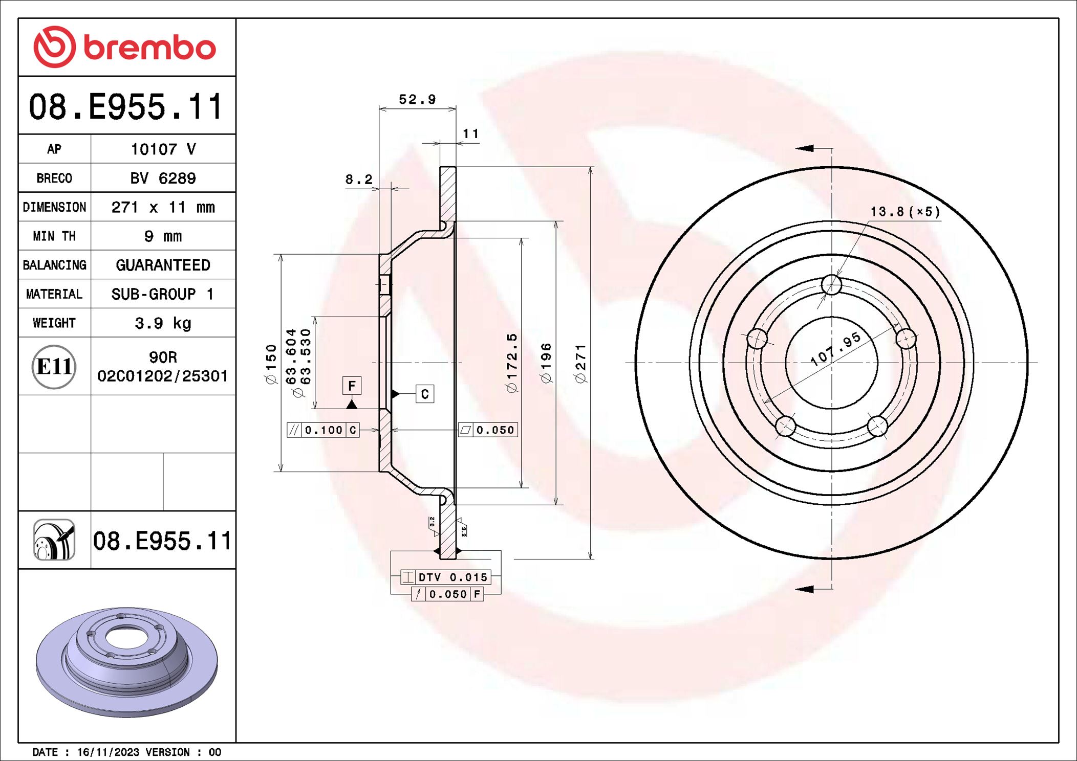 Disc frana 08.E955.11 BREMBO